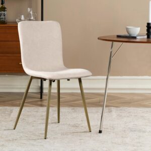 FurnitureR Modern Style Dining Chairs Set of 4, Comfy Side Chair with Fabric Seat Sturdy Metal Gold Legs for Kitchen Living Room Bedroom, Beige