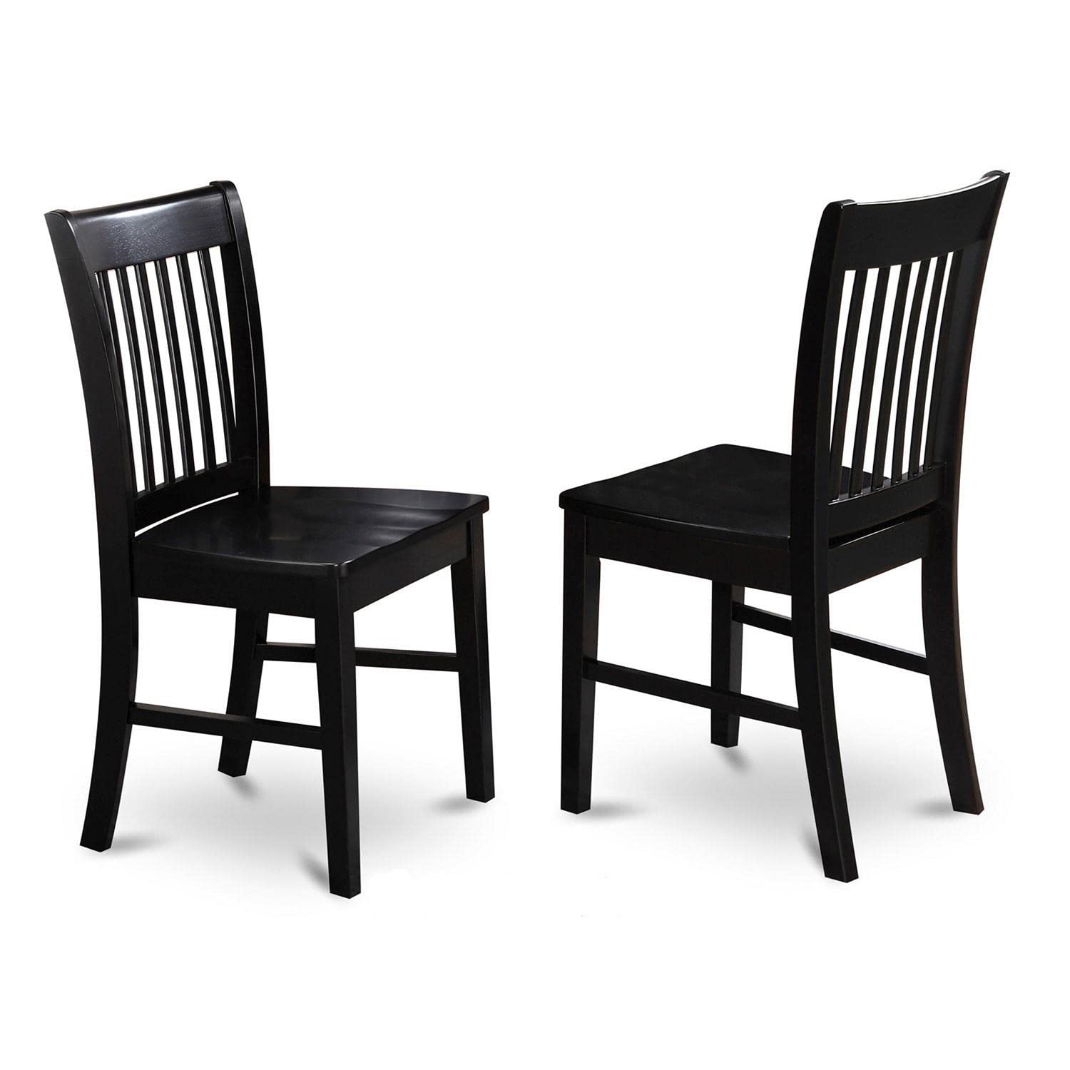 East West Furniture Norfolk Dining Slat Back Wood Seat Kitchen Chairs, Set of 2, Black