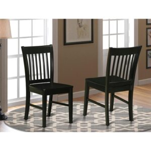 East West Furniture Norfolk Dining Slat Back Wood Seat Kitchen Chairs, Set of 2, Black