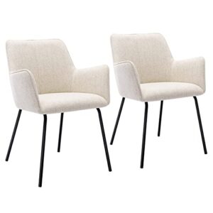 onevog beige dining chairs set of 2, kitchen dining room chair with curved back support, upholstered fabric kitchen chairs for small space, black metal legs dining chairs