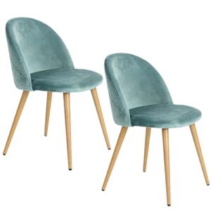 furniturer upholstered velvet dining chair mid back armless with wood legs for home kitchen bedroom living room, set of 2, aqua