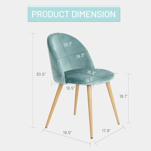 FurnitureR Upholstered Velvet Dining Chair Mid Back Armless with Wood Legs for Home Kitchen Bedroom Living Room, Set of 2, Aqua