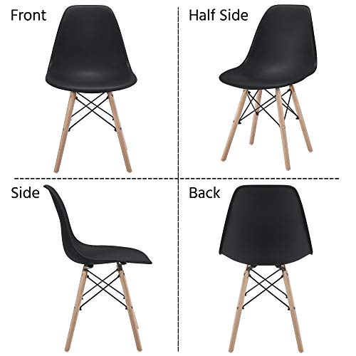 Yaheetech Dining Chairs Modern Side Diner Chairs Shell Eiffel DSW Chairs with Beech Wood Legs and Metal Wires for Dining Room Living Room Bedroom Kitchen Lounge Reception, Set of 4, Black