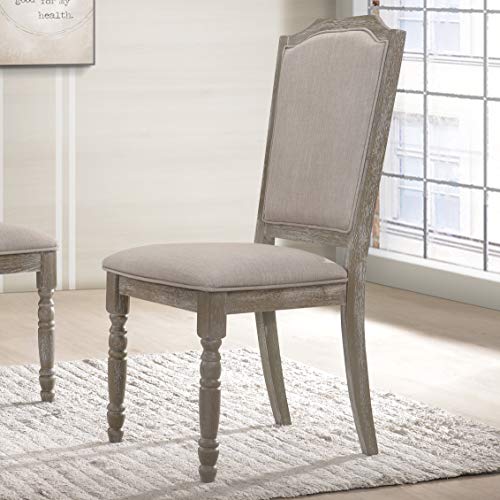 Roundhill Furniture Ferran Wood Pedestal Dining Chair, Reclaimed Gray Set of 2