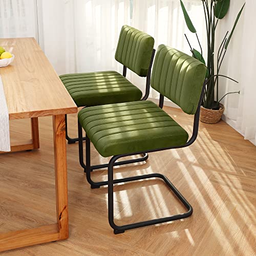 ONEVOG Green Velvet Dining Chairs Set of 2, Upholstered kitchen Dining Room Chair, Comfy Green Chair with Black Metal Legs, Cantilevered Design Chair for Bedroom, Living Room