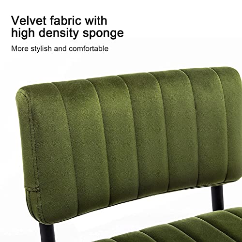 ONEVOG Green Velvet Dining Chairs Set of 2, Upholstered kitchen Dining Room Chair, Comfy Green Chair with Black Metal Legs, Cantilevered Design Chair for Bedroom, Living Room