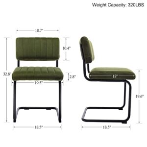 ONEVOG Green Velvet Dining Chairs Set of 2, Upholstered kitchen Dining Room Chair, Comfy Green Chair with Black Metal Legs, Cantilevered Design Chair for Bedroom, Living Room