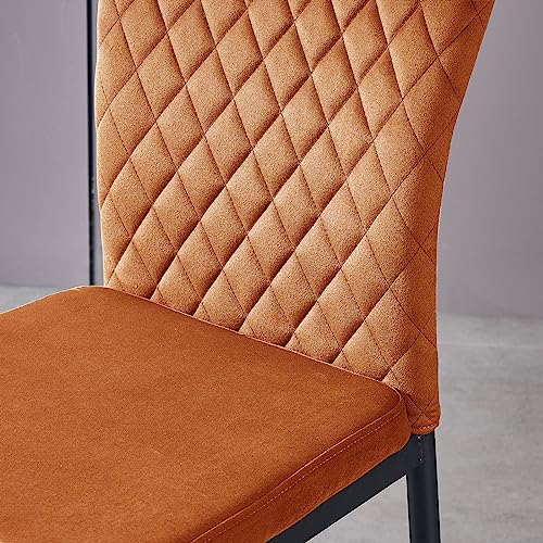 FENZARD Set of 4 Living Room Chairs Dining Chairs with Velvet, High Back, Metal Frame and Modern Lattice Design for Living Room, Dining Room,Orange