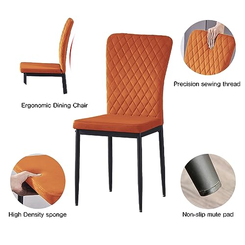 FENZARD Set of 4 Living Room Chairs Dining Chairs with Velvet, High Back, Metal Frame and Modern Lattice Design for Living Room, Dining Room,Orange