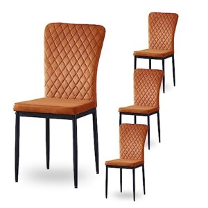 FENZARD Set of 4 Living Room Chairs Dining Chairs with Velvet, High Back, Metal Frame and Modern Lattice Design for Living Room, Dining Room,Orange