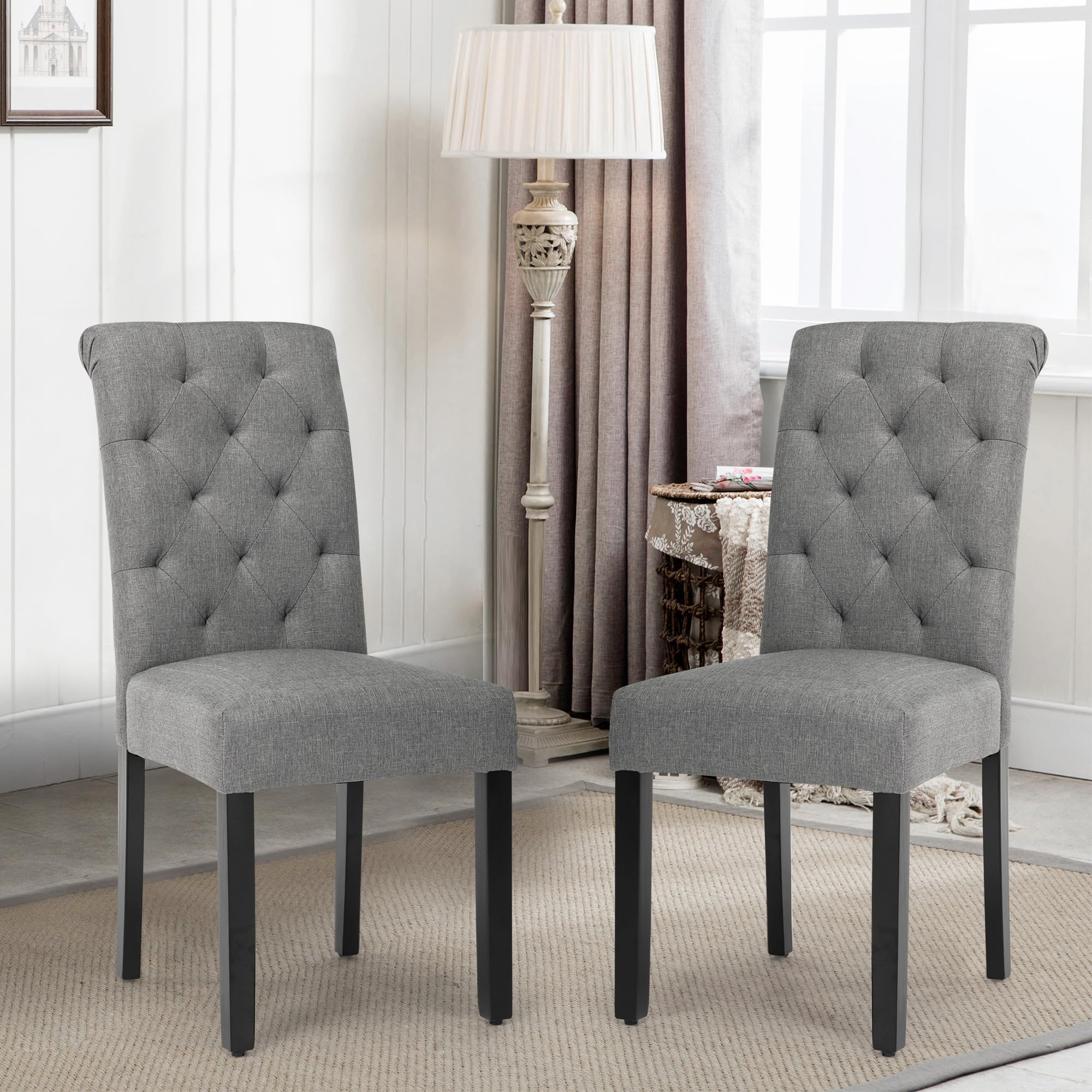 NOBPEINT Fabric Dining Chairs with Wood Legs, Set of 4 (Gray)