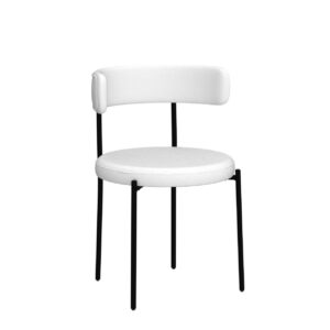 Honyee White Dining Chairs, Modern Dining Chairs Set of 2, Teddy Fleece Round Cushion Dining Room Chairs, Curved Backrest Dining Chairs with Black Metal Legs (White, 2Pcs)