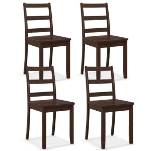 giantex wood dining chairs set of 4 walnut- wooden armless kitchen chairs with solid rubber wood legs, non-slip foot pads, max load 400 lbs, farmhouse style high ladder back dining room chairs