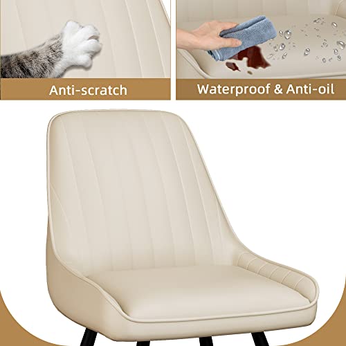 Alunaune Modern Dining Chairs Set of 2, Mid Century Upholstered Kitchen Chairs Anti Scratch Armless Leisure Accent Chair, Living Room Faux Suede Desk Side Chair with Metal Legs-Beige