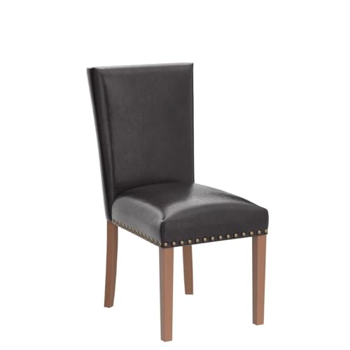 COLAMY Upholstered Parsons Dining Chairs Set of 2, PU Leather Dining Room Kitchen Side Chair with Nailhead Trim and Wood Legs - Dark Brown