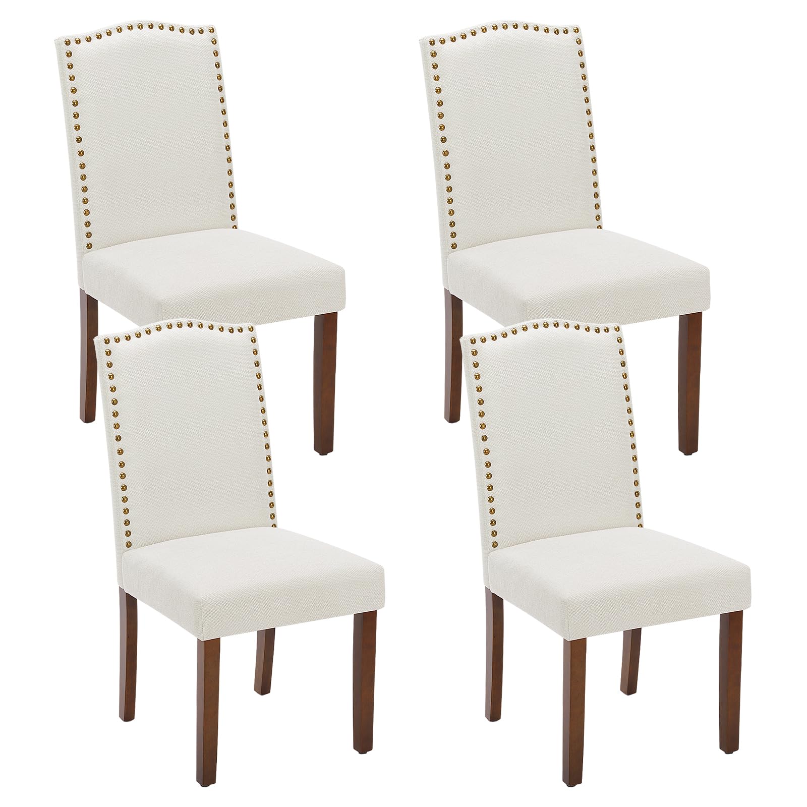 DUMOS Dining Chairs Set of 4, Fabric Dining Room Chairs, Upholstered Parsons Chairs with Nailhead Trim and Wood Legs, Kitchen Side Chair for Dining Living Room,Bedroom - Beige