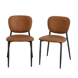 MFFM Leather Upholstered Modern Dining Chairs Set of 2,Metal Legs for Kitchen Dining Room Chair,Bedroom,Living Room Chairs (Brown)