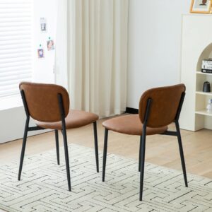 MFFM Leather Upholstered Modern Dining Chairs Set of 2,Metal Legs for Kitchen Dining Room Chair,Bedroom,Living Room Chairs (Brown)