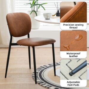 MFFM Leather Upholstered Modern Dining Chairs Set of 2,Metal Legs for Kitchen Dining Room Chair,Bedroom,Living Room Chairs (Brown)