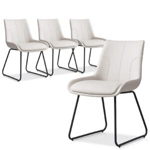 hipihom dining chair set of 4, modern kitchen faux leather dining room chair for kitchen living dining room (4 off-white with black legs)