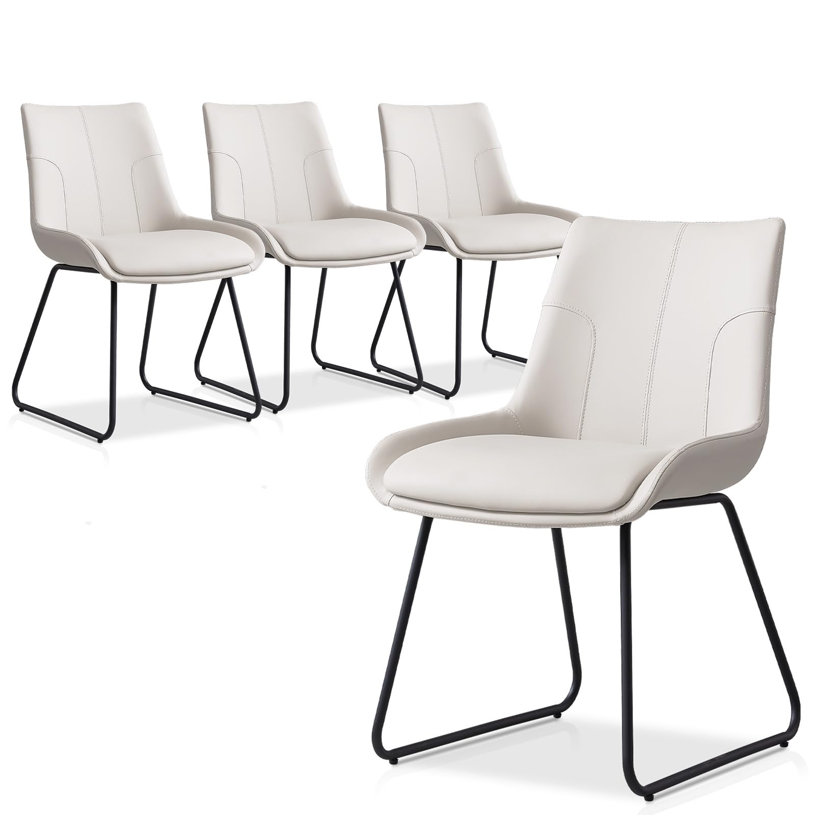 HIPIHOM Dining Chair Set of 4, Modern Kitchen Faux Leather Dining Room Chair for Kitchen Living Dining Room (4 Off-white with Black Legs)