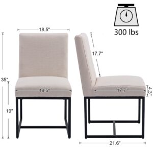 HNY Kitchen & Dining Room Chairs Set of 2, Linen Fabric Mid Century Modern Dining Chairs, Upholstered Dining Chairs with Black Finish Metal Frame, Cream, 2 PC