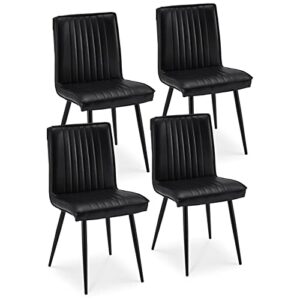 TUKAILAi Faux Leather Dining Chairs Set of 4, Mid Century Modern Leisure Chair, PU Upholstered Seat Side Chair with Metal Legs for Kitchen, Living Room, Lounge (Black)