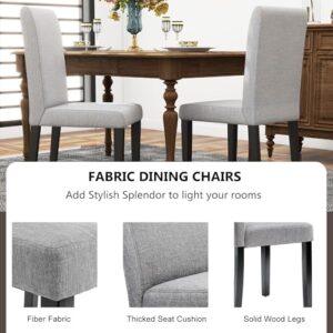 Fangflower Fabric Chair Set of 2 with Solid Wood Legs for Home Pertica, Dining Room, Kitchen, Light Grey, 2-Pcs Set