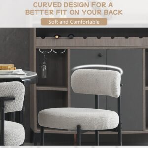 AISALL Light Grey Dining Chairs Set of 2 Round Upholstered Boucle Dining Room Chairs Mid-Century Modern Kitchen Chairs Curved Backrest Chairs for Dining Room Black Metal Legs