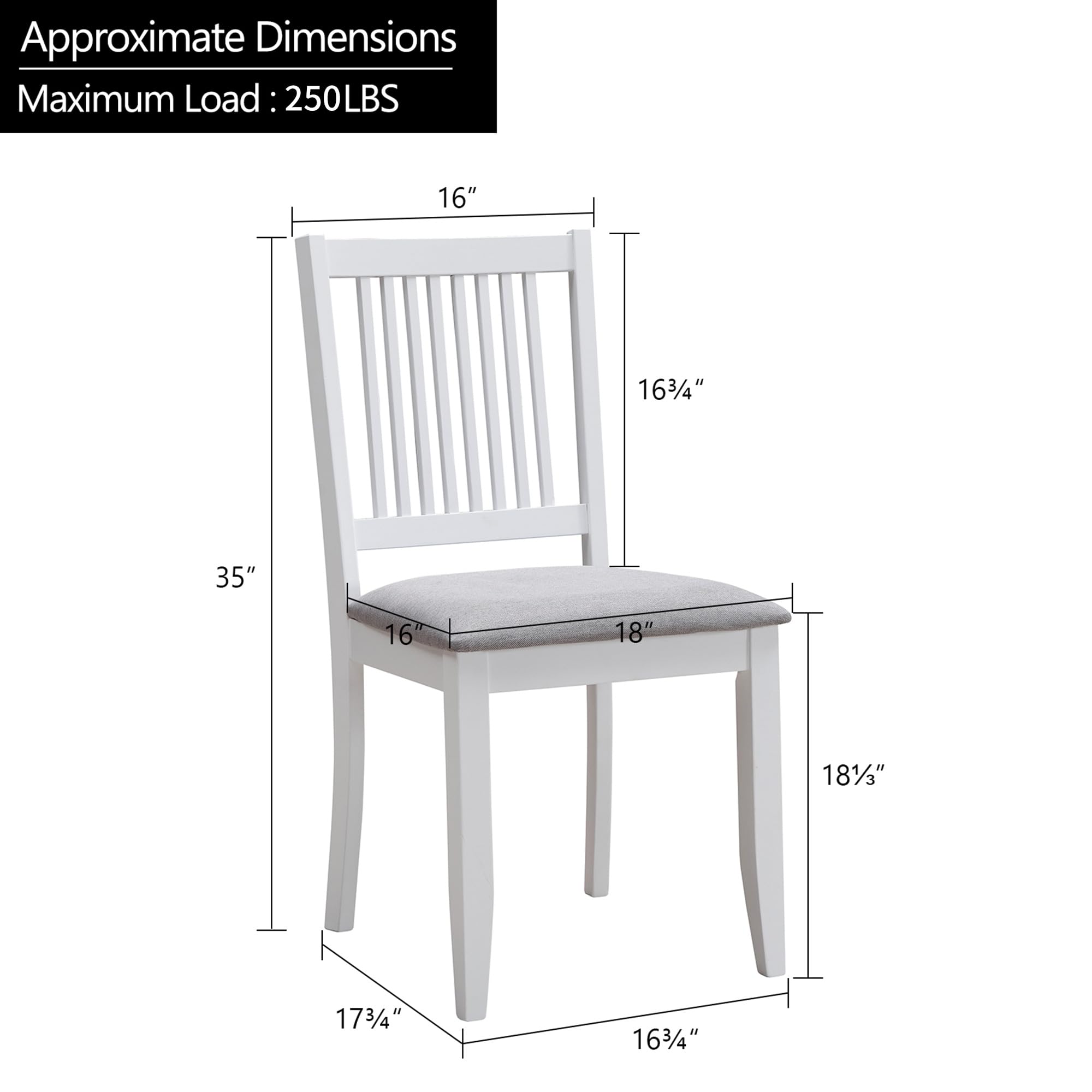 DUHOME Wooden Dining Chairs Set of 2, Farmhouse Kitchen Chairs with Backrest Dining Room Chairs Upholstered Seat Side Chairs for Living Room, White