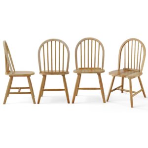 waterjoy 18 inch wood oak dinning chairs set of 4, high back spindled rubberwood winsome seating chair for kitchen living room farmhous