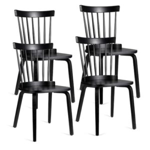 unovivy wood dining chairs set of 4, farmhouse spindle back, widen seat, modern mid-century country style, for living room restaurant, black