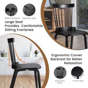 Unovivy Wood Dining Chairs Set of 4, Farmhouse Spindle Back, Widen Seat, Modern Mid-Century Country Style, for Living Room Restaurant, Black