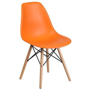 Flash Furniture Elon Series Orange Plastic Chair with Wooden Legs