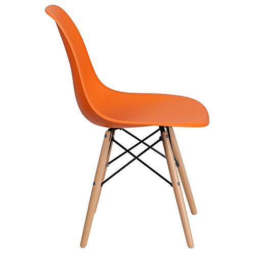 Flash Furniture Elon Series Orange Plastic Chair with Wooden Legs