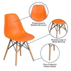 Flash Furniture Elon Series Orange Plastic Chair with Wooden Legs