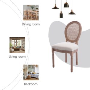 Kiztir French Country Dining Chairs Set of 6, Vintage Chairs with Round Backrest, Mid Century Upholstered Dining Chairs with Solid Wood Leg for Dining Room Bedroom Kitchen Restaurant