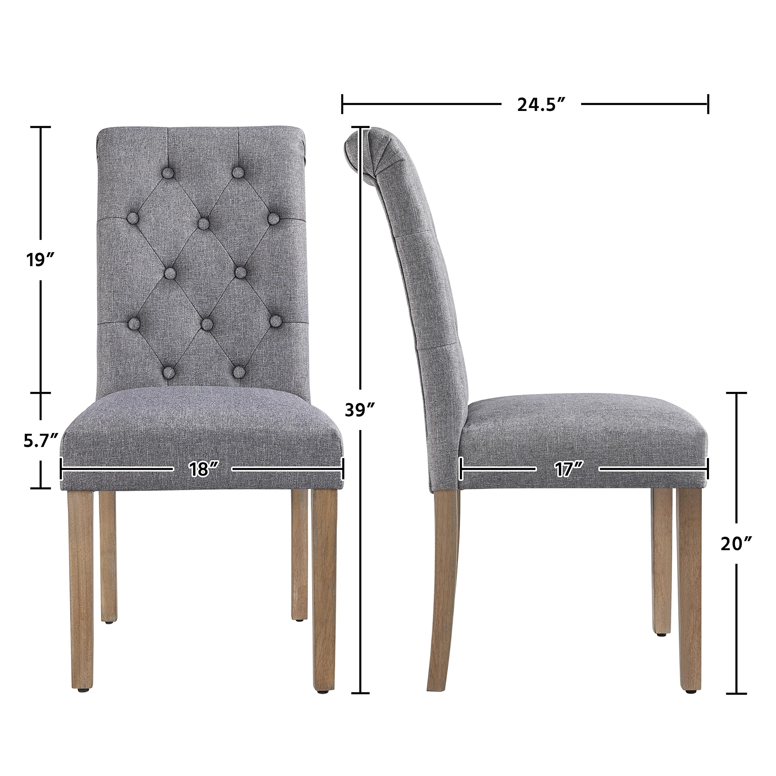 Yaheetech Dining Chairs Set of 6 Fabric Upholstered Dining Chairs Padded Chairs Button Tufted Kitchen Chairs with Solid Wood Legs for Home, Dining Room, Kitchen, Dark Gray(3 package)