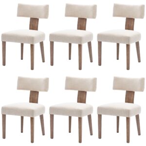 rivova mid century modern dining chairs set of 6 linen fabric upholstered side chairs, modern kitchen armless parson chairs solid wood dining chairs, beige