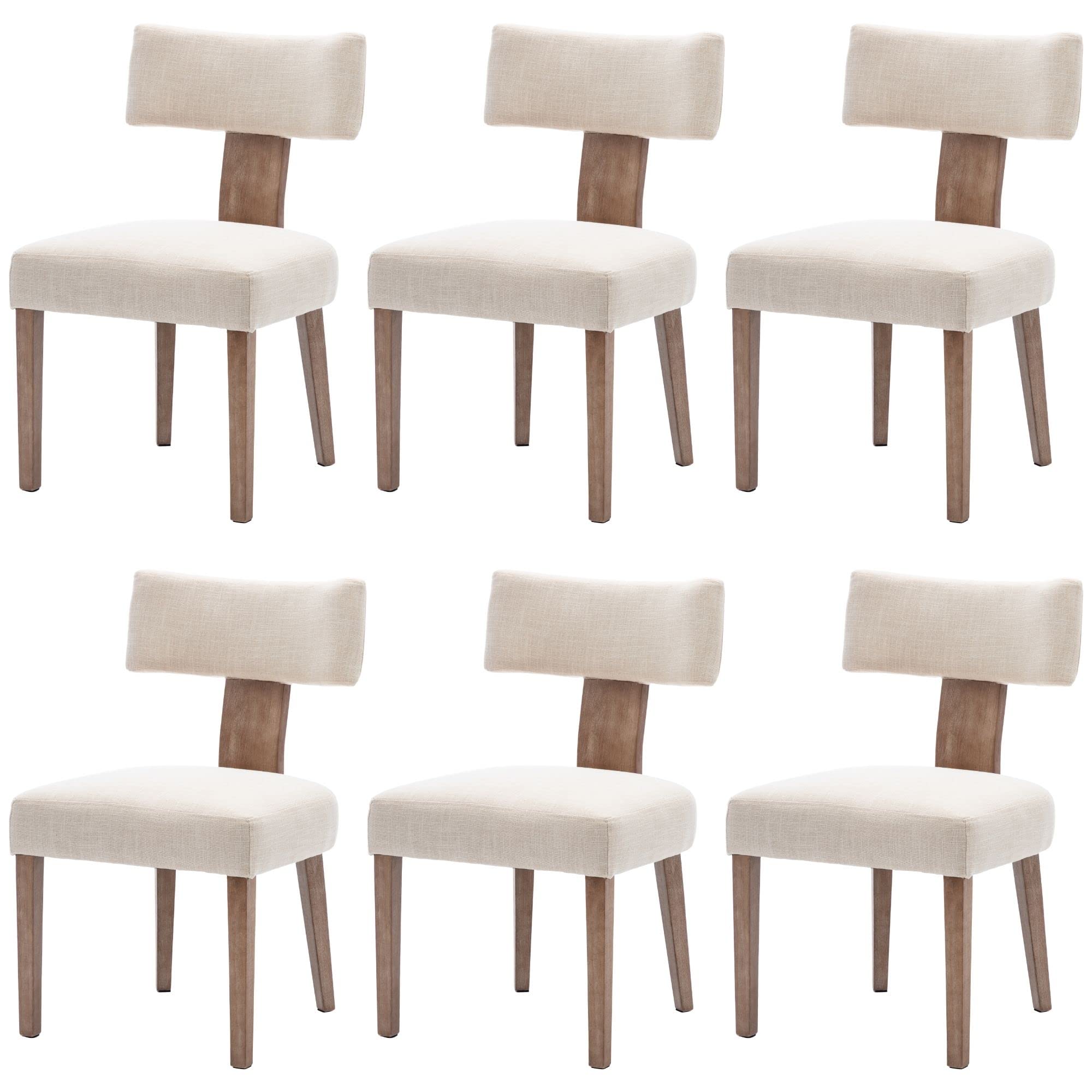 RIVOVA Mid Century Modern Dining Chairs Set of 6 Linen Fabric Upholstered Side Chairs, Modern Kitchen Armless Parson Chairs Solid Wood Dining Chairs, Beige