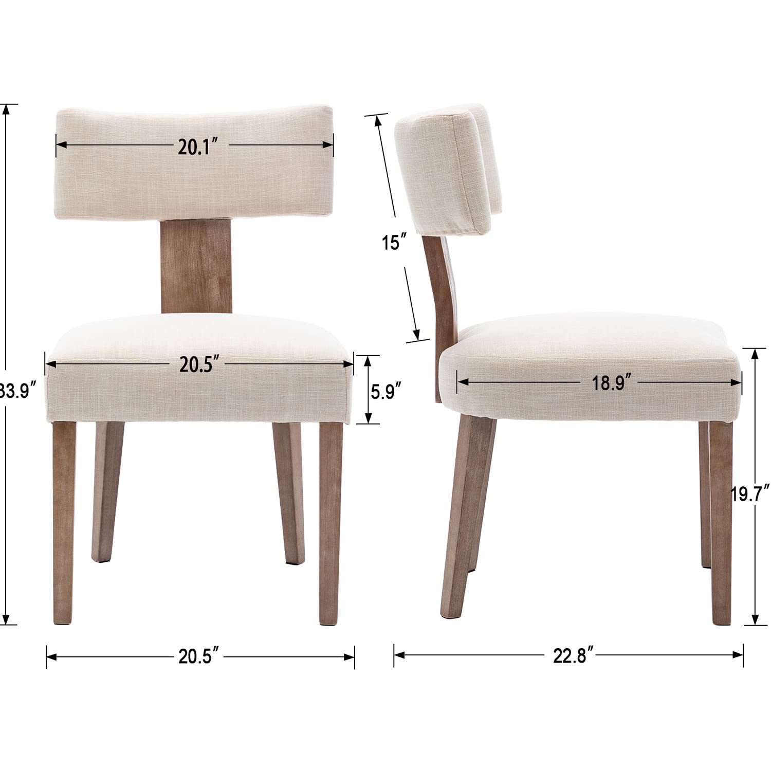 RIVOVA Mid Century Modern Dining Chairs Set of 6 Linen Fabric Upholstered Side Chairs, Modern Kitchen Armless Parson Chairs Solid Wood Dining Chairs, Beige