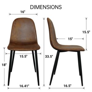 wOod-it Dining Chairs Set of 4, Washable PU Dinner Chair Mid Century Modern Lounge Side Seating with Faux Leather Upholstered Cushion and Metal Legs, Brown