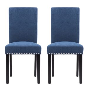 NOBPEINT Dining Chair Upholstered Fabric Dining Chairs with Copper Nails,Set of 2,Blue