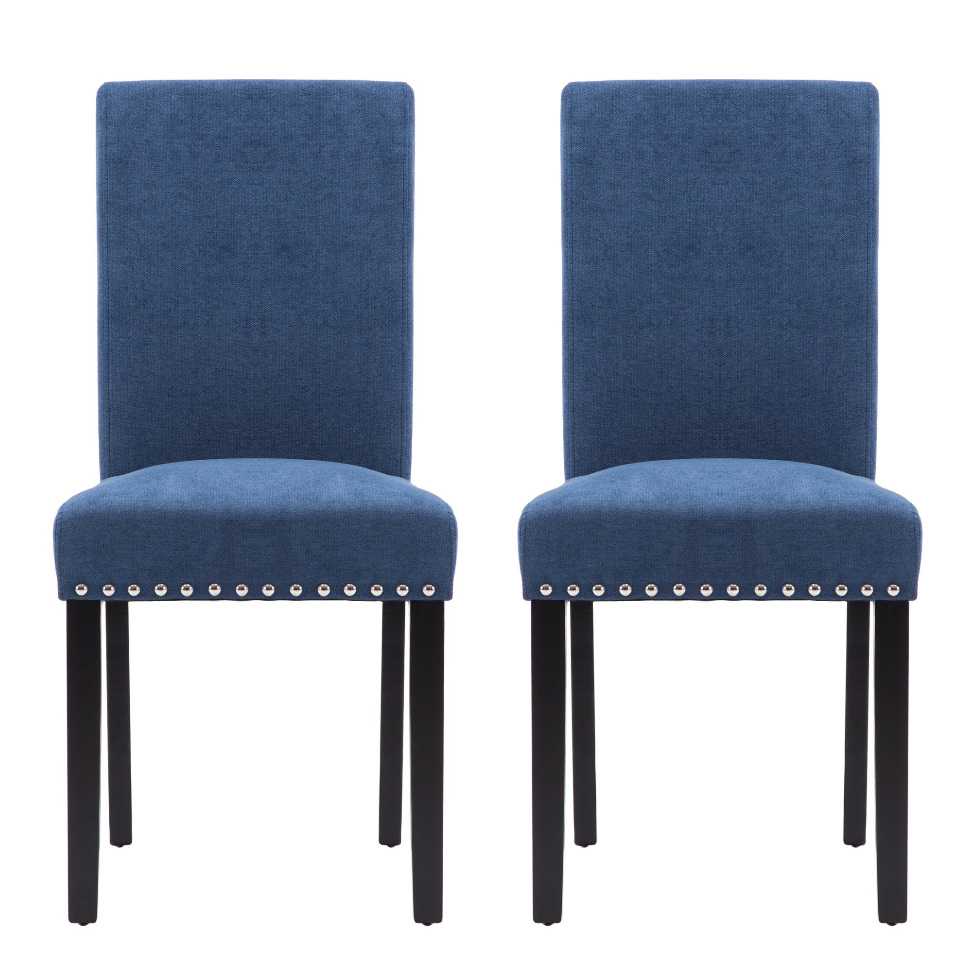 NOBPEINT Dining Chair Upholstered Fabric Dining Chairs with Copper Nails,Set of 2,Blue