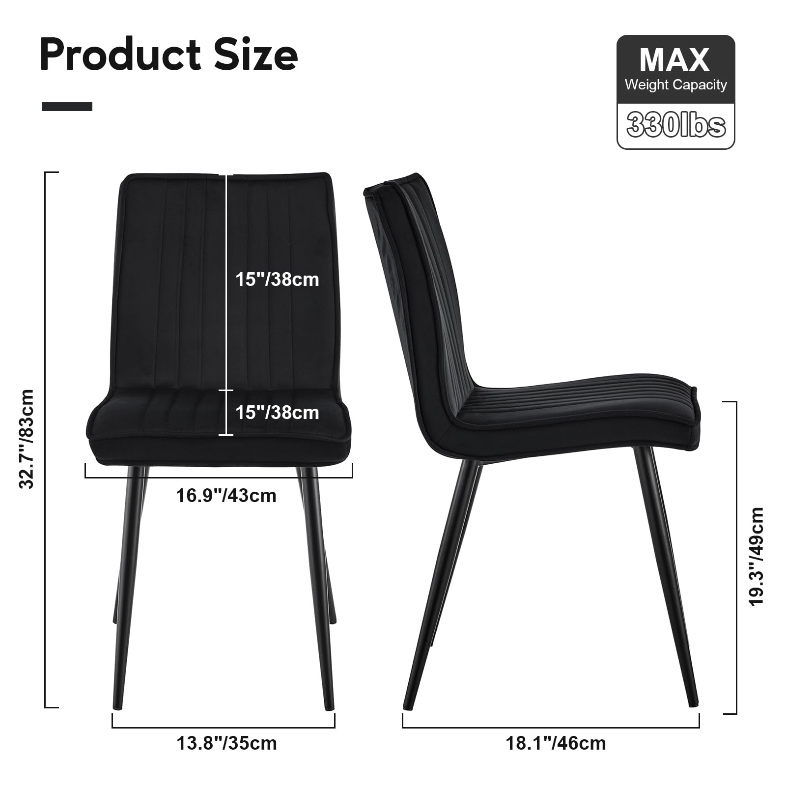 CLIPOP Modern Velvet Dining Chairs Set of 4, Mid Century Modern Dining Chair with Back, Upholstered Seat, Metal Leg, Armless Leisure Accent Chair, Vanity Chair for Living Room Lounge, Black