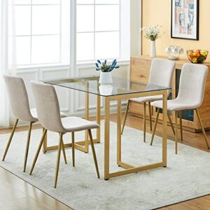 Dining Chairs Set of 4, Pre Assembled Chair Set Upholstered with Gold Legs Modern Fabric for Dining Room, Kitchen, 17.3 "W x 18.1 "D x 34.6 "H (Beige)