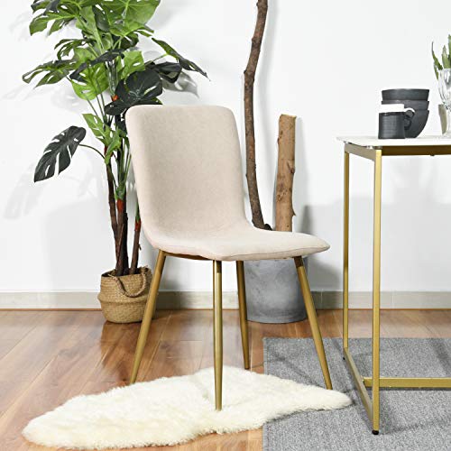 Dining Chairs Set of 4, Pre Assembled Chair Set Upholstered with Gold Legs Modern Fabric for Dining Room, Kitchen, 17.3 "W x 18.1 "D x 34.6 "H (Beige)