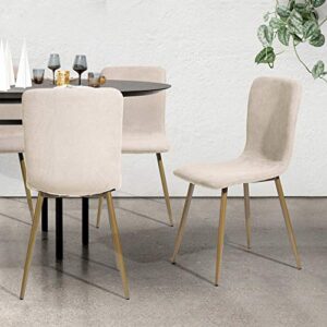 Dining Chairs Set of 4, Pre Assembled Chair Set Upholstered with Gold Legs Modern Fabric for Dining Room, Kitchen, 17.3 "W x 18.1 "D x 34.6 "H (Beige)