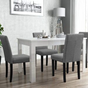 Furniwell Dining Chairs Upholstered Parson Urban Style Kitchen Living Room Side Padded Chair with Solid Wood Legs Set of 4 (Fabric, Grey)