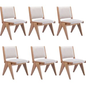 RIVOVA Mid Century Modern Dining Chairs Set of 6 Upholstered Cream Fabric Dining Room Chairs with Wood Legs, Farmhouse Kitchen Accent Armless Side Chairs with Square Backrest